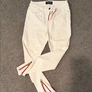 Etienne Marcel Cream Skinny Jeans with Red Zip Accents